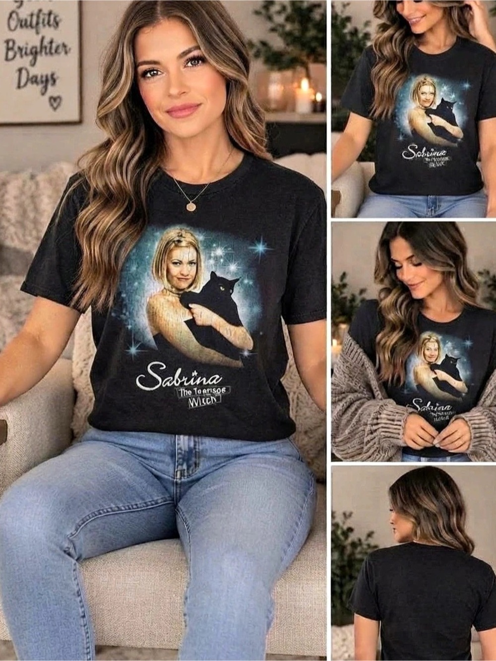 Sabrina The Teenage Witch Salem Cat Graphic Tee Black Shirt